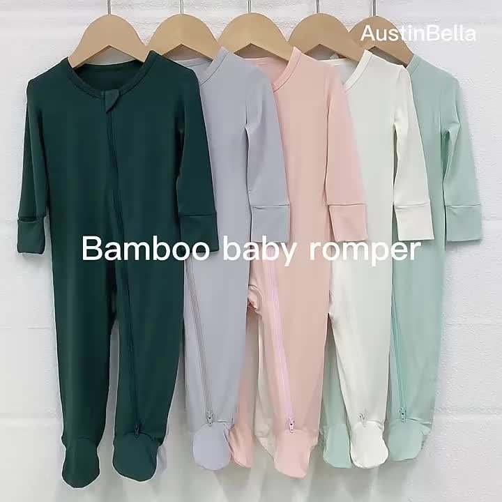 Bamboo baby footie pajamas Organic Cotton newborn long sleeve baby bodysuit solid dual zipper fold over Baby rompers