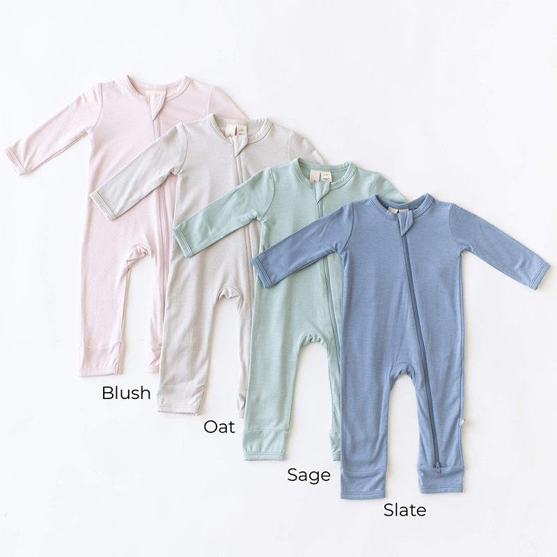 Bamboo baby footie pajamas Organic Cotton newborn long sleeve baby bodysuit solid dual zipper fold over Baby rompers