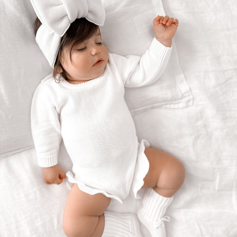 Knitted Baby Romper Going home outfit First Birthday Onesie Christening Knit Wear Warm White Playsuit Princess Toddler Jumpsuit