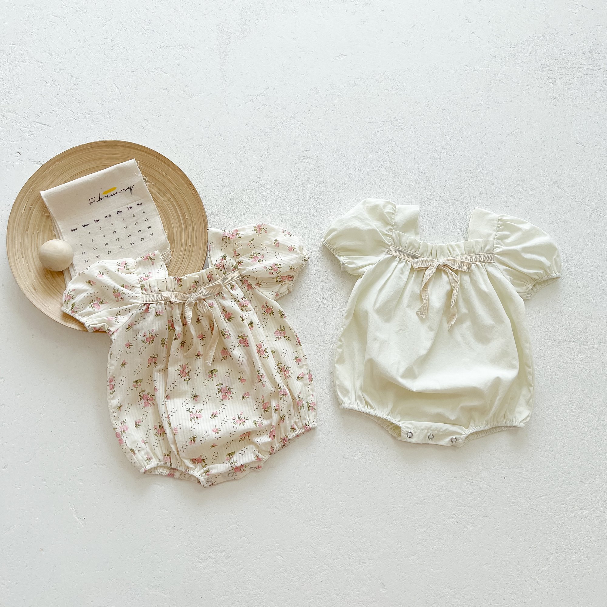 Wholesale Babany bebe 0-2 Years Newborn Baby Girls Floral Cotton Bodysuit Short Sleeve Square Neck Rompers