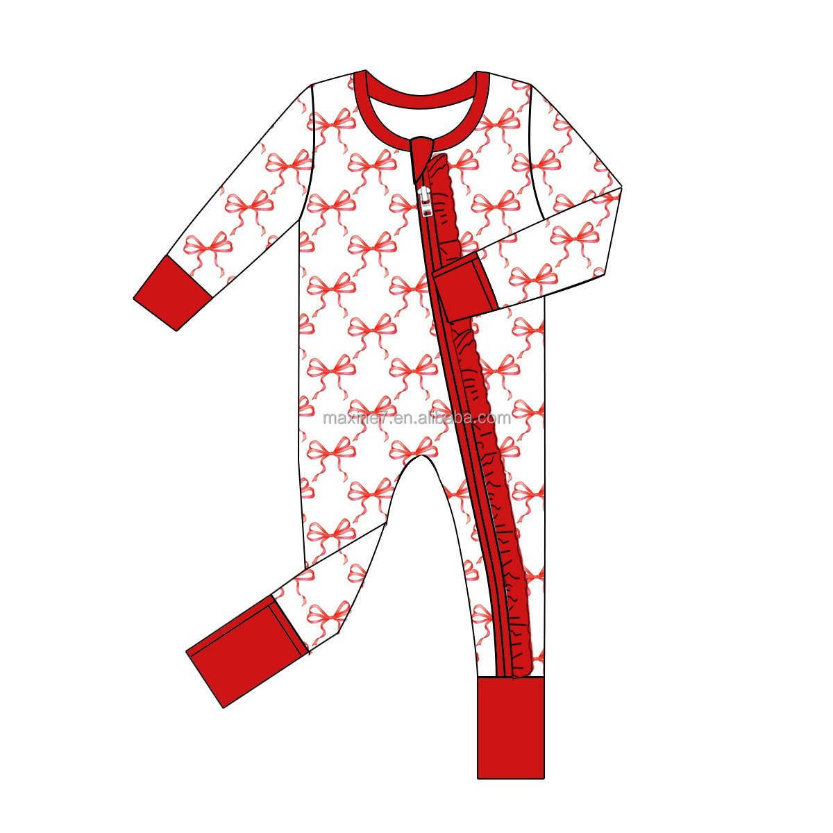 2024 New materials kids clothing soft bamboo zipper slim-fit baby girl sleepwear romper bow printed bamboo girl romper
