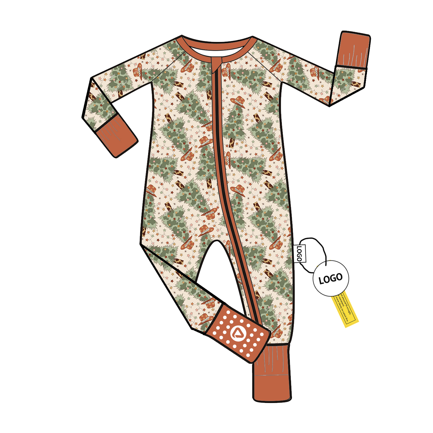 Christmas Comfortable Bamboo Viscose Newborn Romper with Folded Feet for Girls Custom Print High Quality Soft Footie and Pajamas