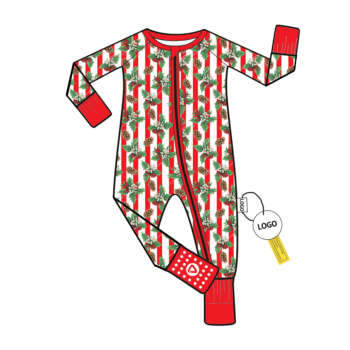 Christmas Comfortable Bamboo Viscose Newborn Romper with Folded Feet for Girls Custom Print High Quality Soft Footie and Pajamas