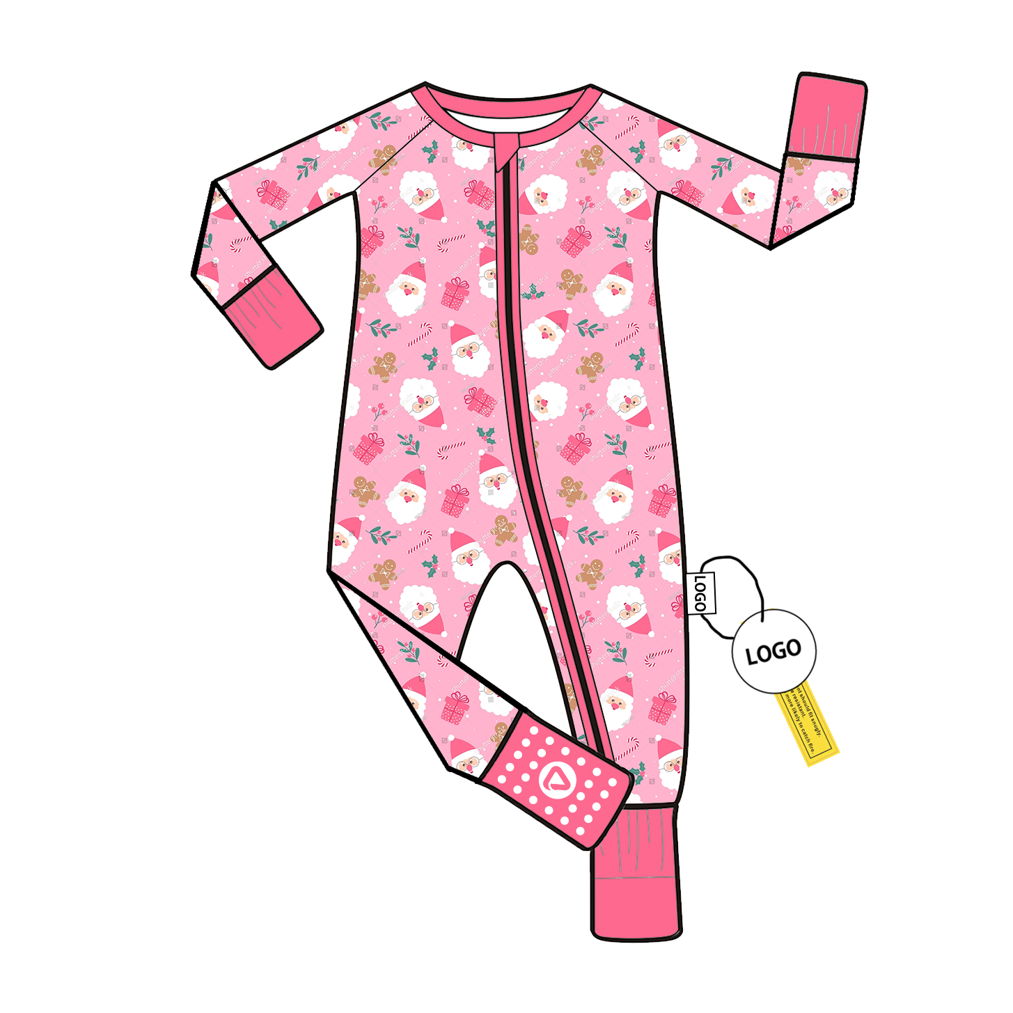 Christmas Comfortable Bamboo Viscose Newborn Romper with Folded Feet for Girls Custom Print High Quality Soft Footie and Pajamas