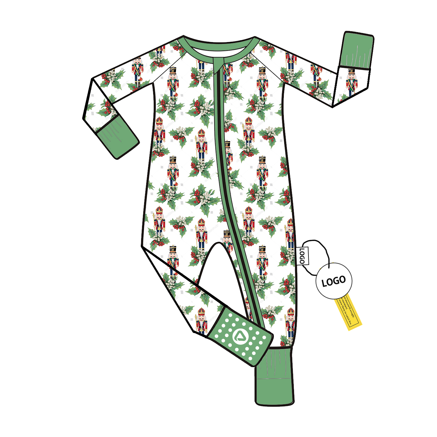 Christmas Comfortable Bamboo Viscose Newborn Romper with Folded Feet for Girls Custom Print High Quality Soft Footie and Pajamas