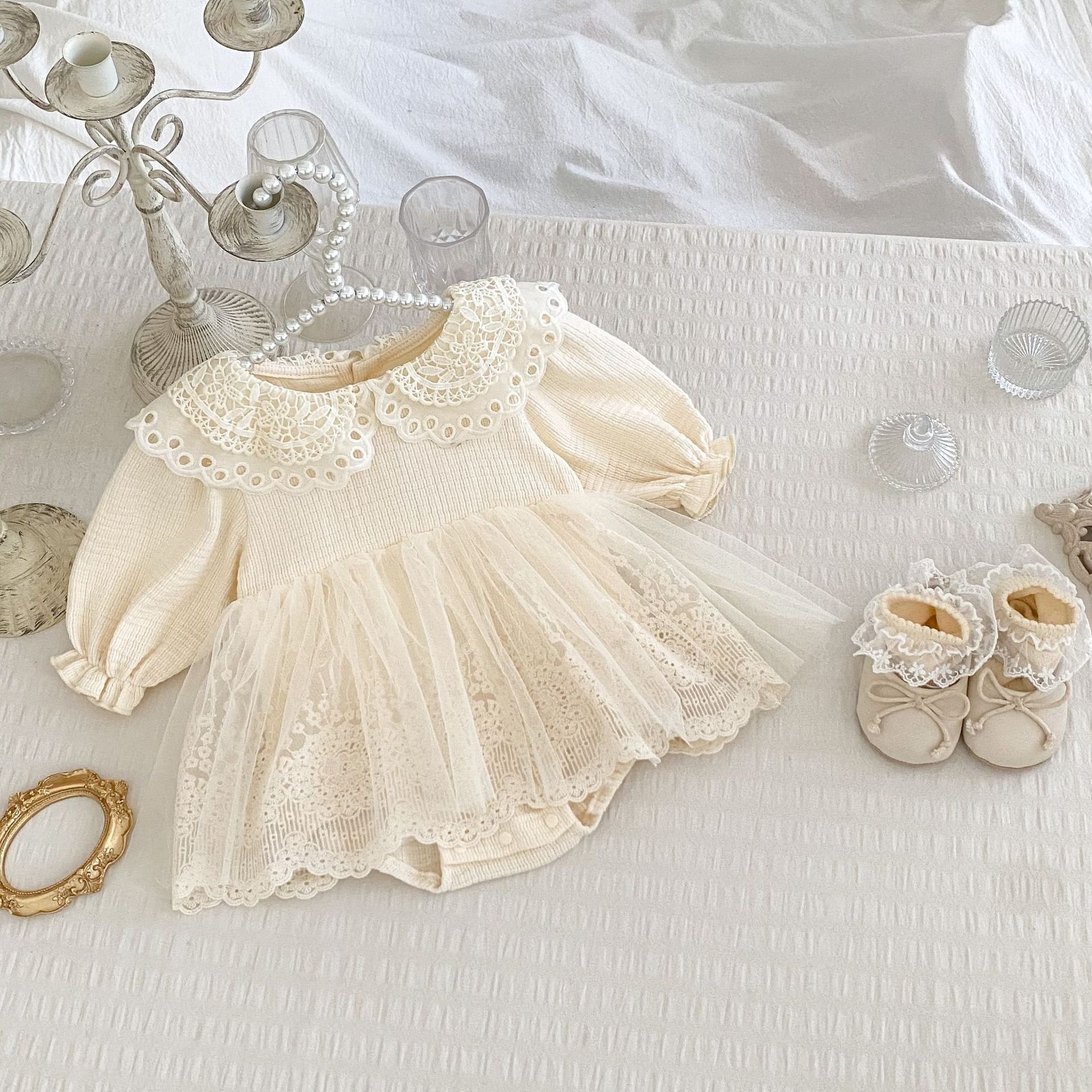 Infant and toddler autumn clothes baby romper girls sweet mesh lace girl princess jumpsuit