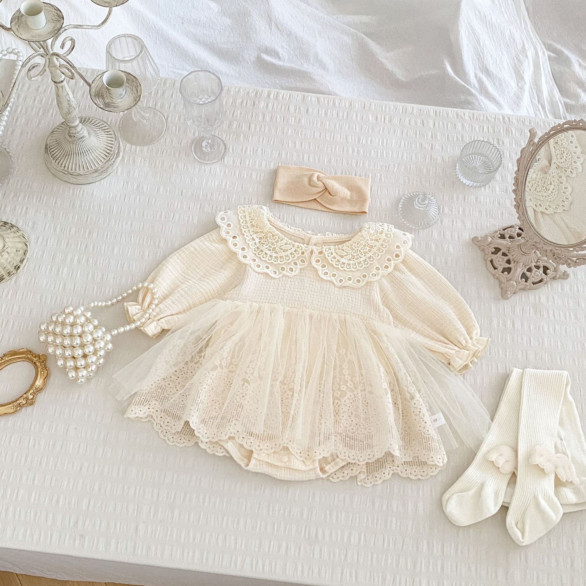 Infant and toddler autumn clothes baby romper girls sweet mesh lace girl princess jumpsuit