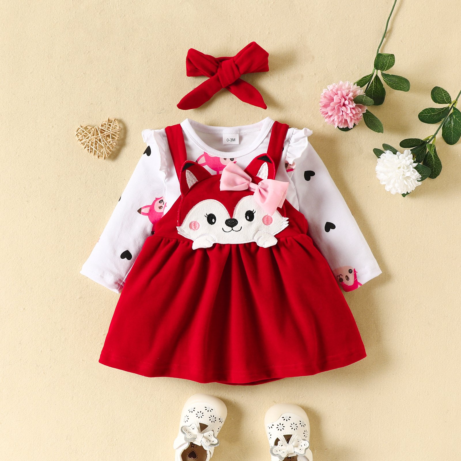 Autumn Infant Girl Clothing 3 Piece Sets Cartoon New Born Baby Girl Bow Dresses Cute Toddler Baby Long Sleeve Romper