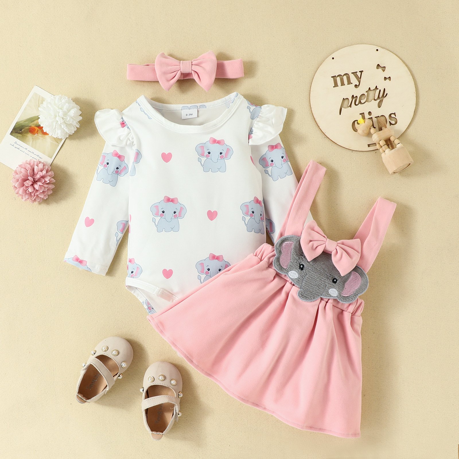 Autumn Infant Girl Clothing 3 Piece Sets Cartoon New Born Baby Girl Bow Dresses Cute Toddler Baby Long Sleeve Romper