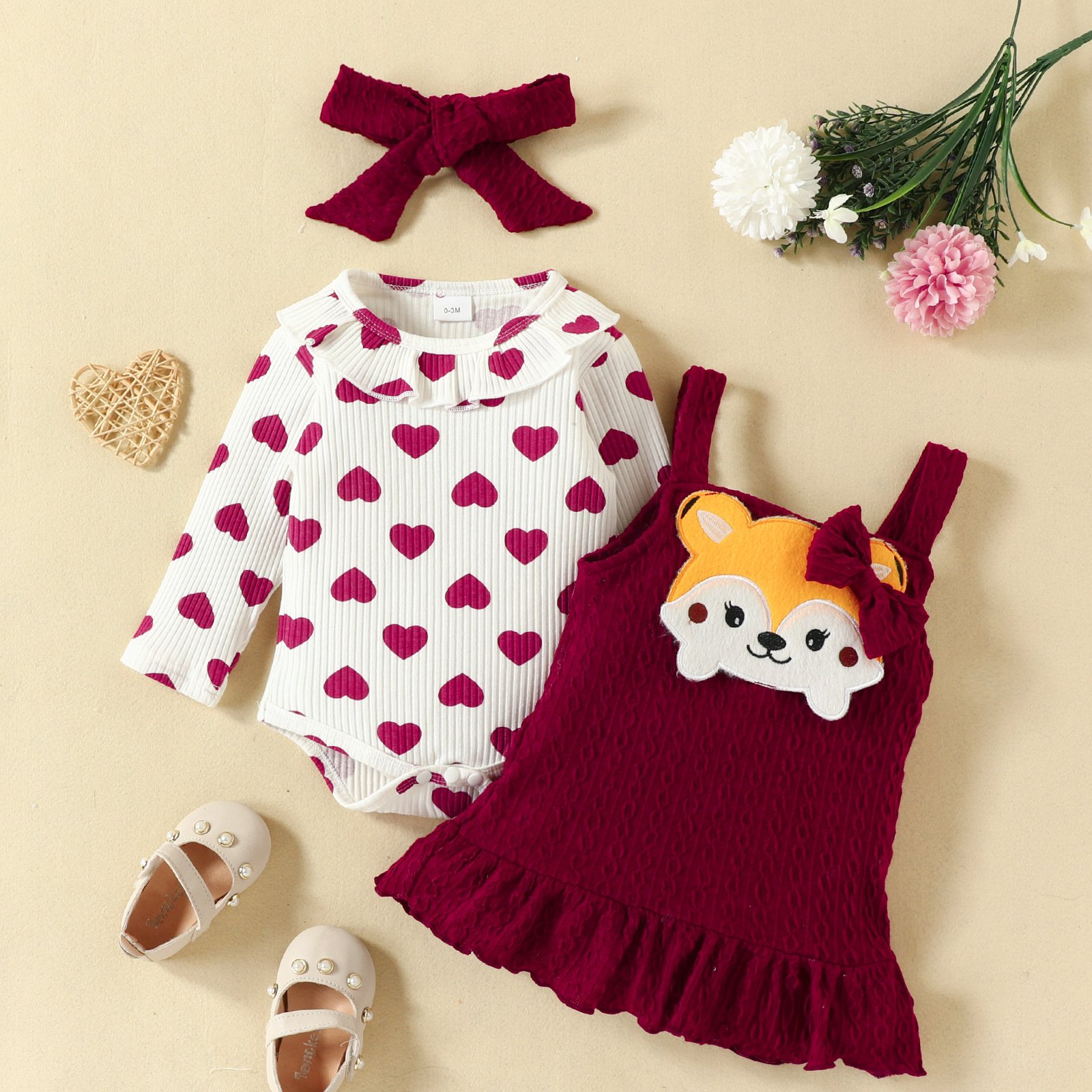Autumn Infant Girl Clothing 3 Piece Sets Cartoon New Born Baby Girl Bow Dresses Cute Toddler Baby Long Sleeve Romper