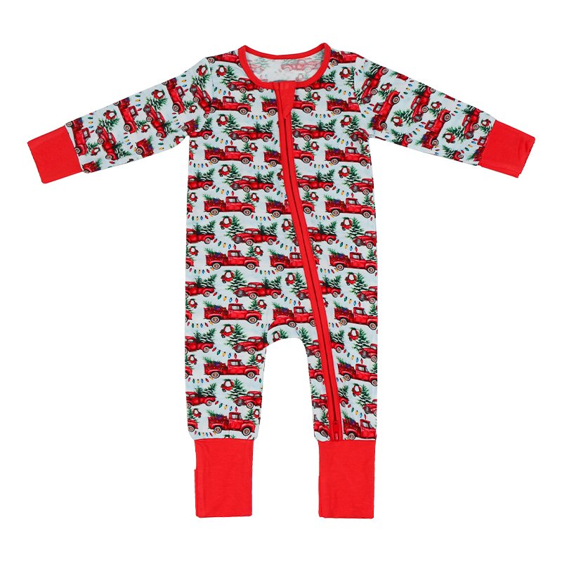 Organic christmas baby romper bamboo onesie newborn zipper sleepsuit custom jersey baby clothes sustainable baby lounge suit
