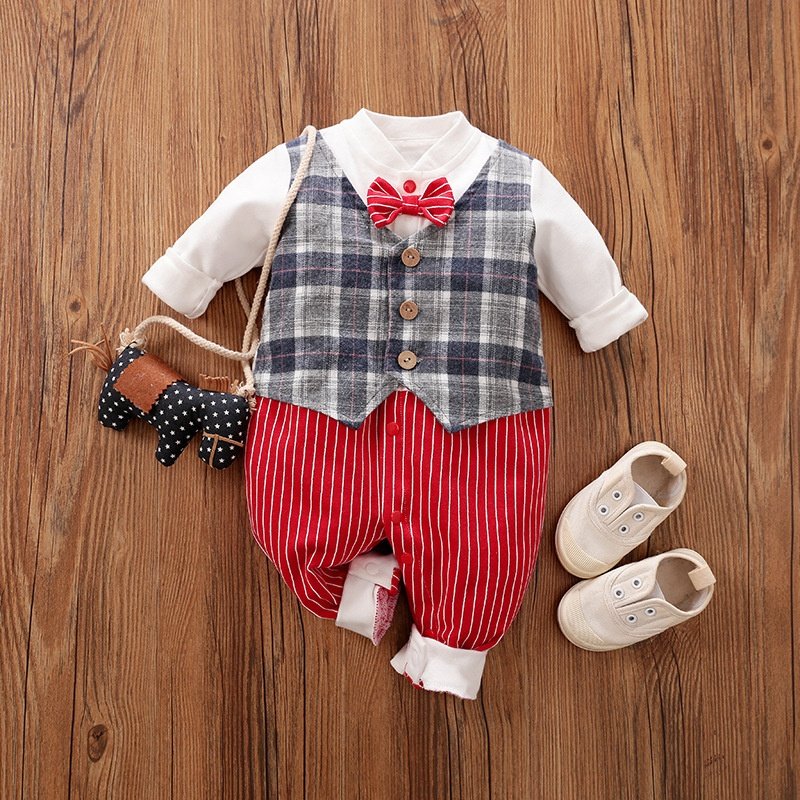 Fall Rompers Gentleman Baby Vest Romper Long Sleeve Jumpsuit Toddler Clothing Clothes