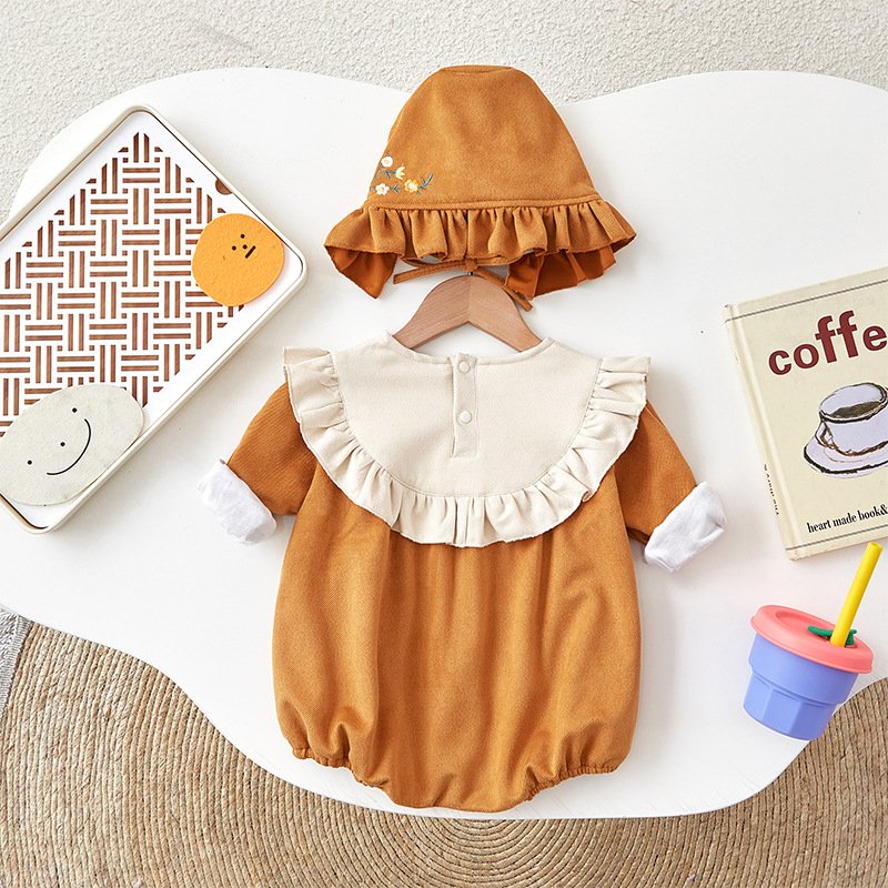 Spring and autumn infant clothes embroidered with hats baby jumpsuit cotton baby romper