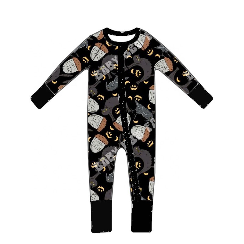 Bamboo fiber newborn clothing baby Halloween printed bag hands and feet YKK zipper jumpsuit comfortable romper for children