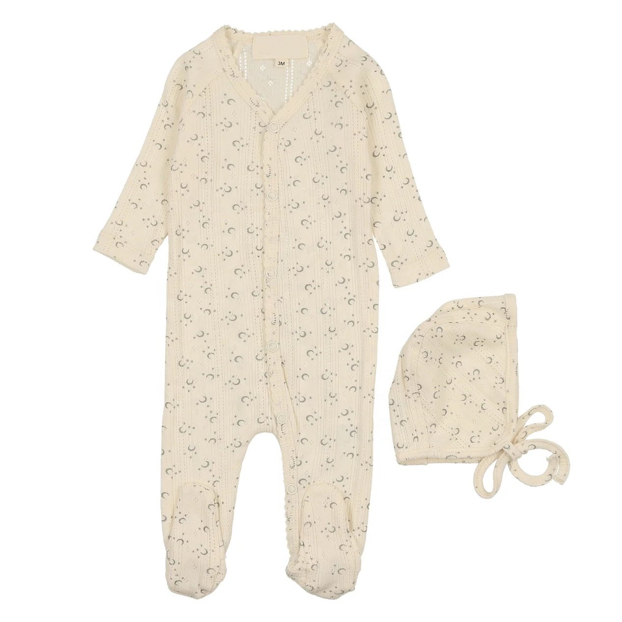 Unisex Newborn Infant Rompers Soft Cotton Long-Sleeved Jumpsuits Bonnet Set Custom Prints Baby Footie Romper