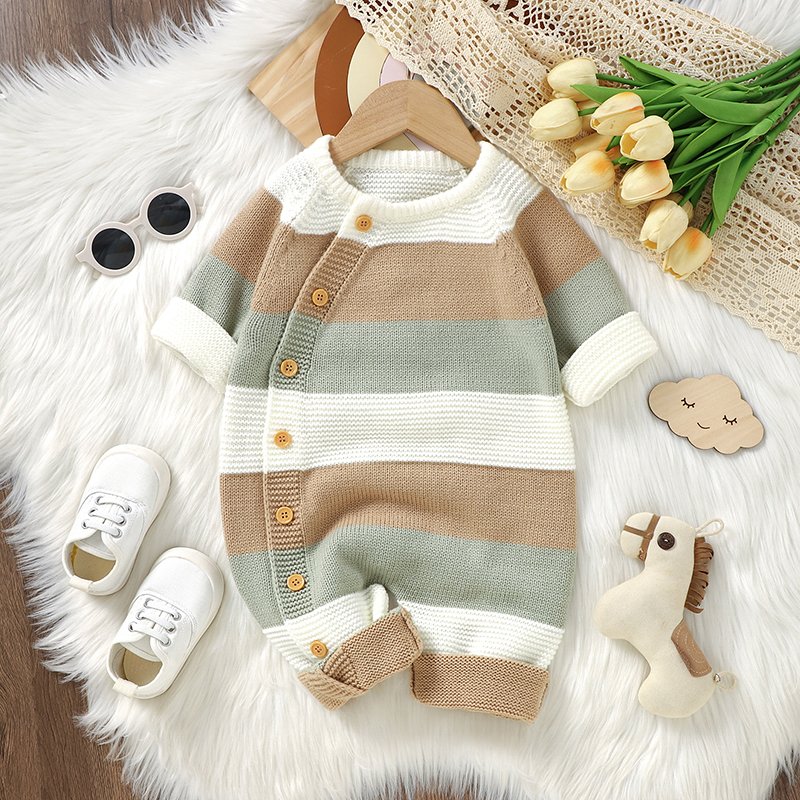 New arrival mimixiong knitted newborn colorful striped pattern baby rompers clothes cardigan clothing