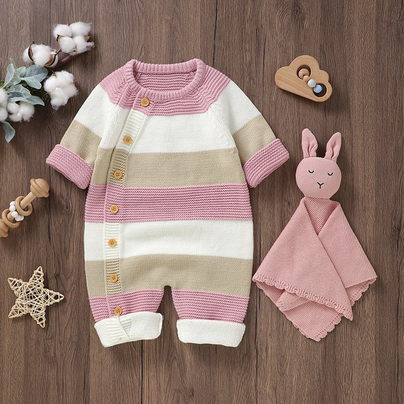 New arrival mimixiong knitted newborn colorful striped pattern baby rompers clothes cardigan clothing