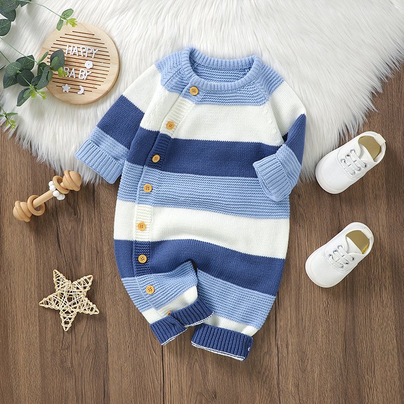 New arrival mimixiong knitted newborn colorful striped pattern baby rompers clothes cardigan clothing