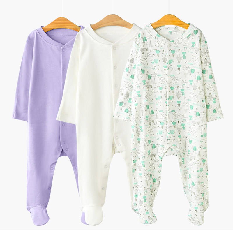 Comfortable cotton new born bodysuit customizable baby rompers with feet long sleeve