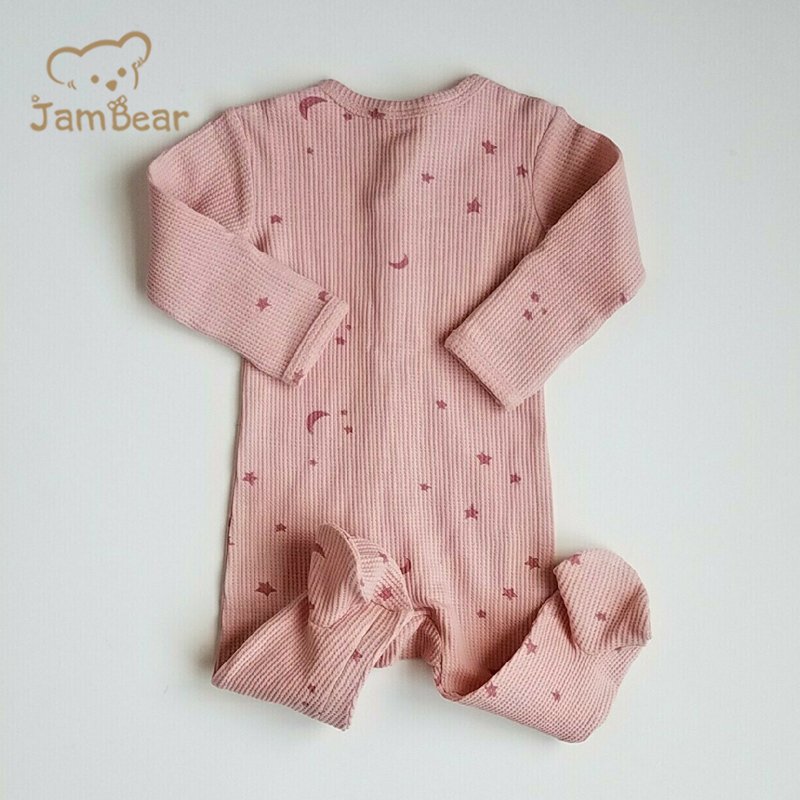 organic Cotton baby waffle romper printed newborn sleepsuit baby sleeper Thermal Footie two way zip baby onesie infant jumpsuit