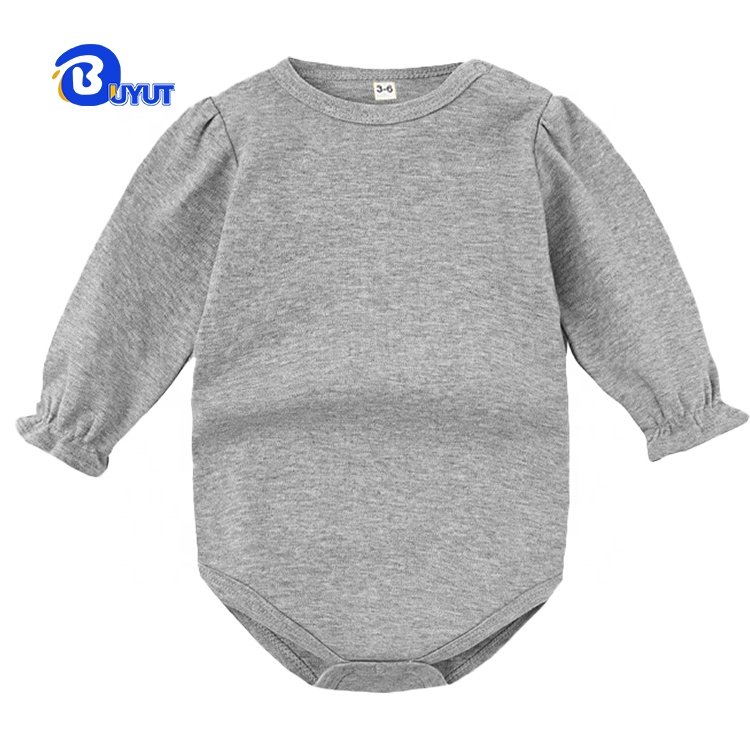 Infant elastic cuffs solid color romper long sleeve trumpet flower cuffs baby romper newborn polyester cotton feel hip bodysuit