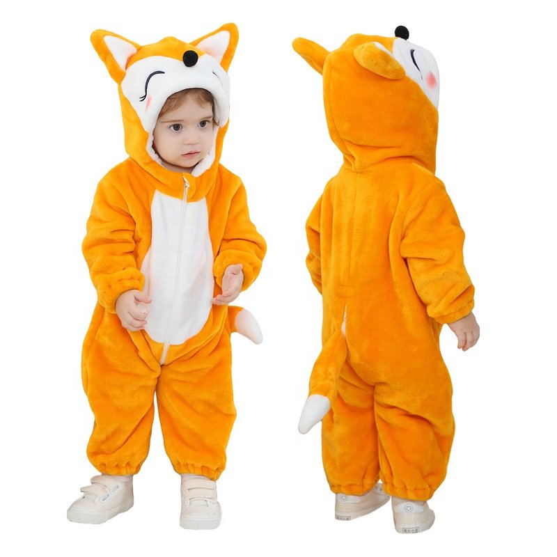 Toddler Orange Fox Carnival Animal Costume Flannel Animal Costume for Kids baby romper