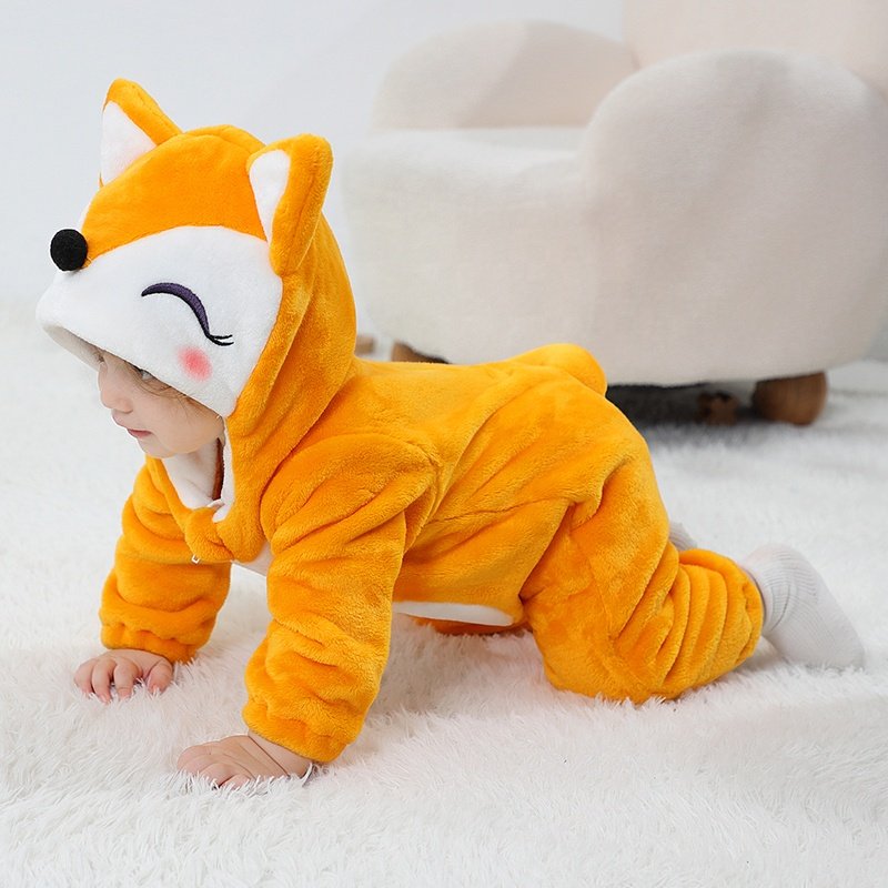 Toddler Orange Fox Carnival Animal Costume Flannel Animal Costume for Kids baby romper