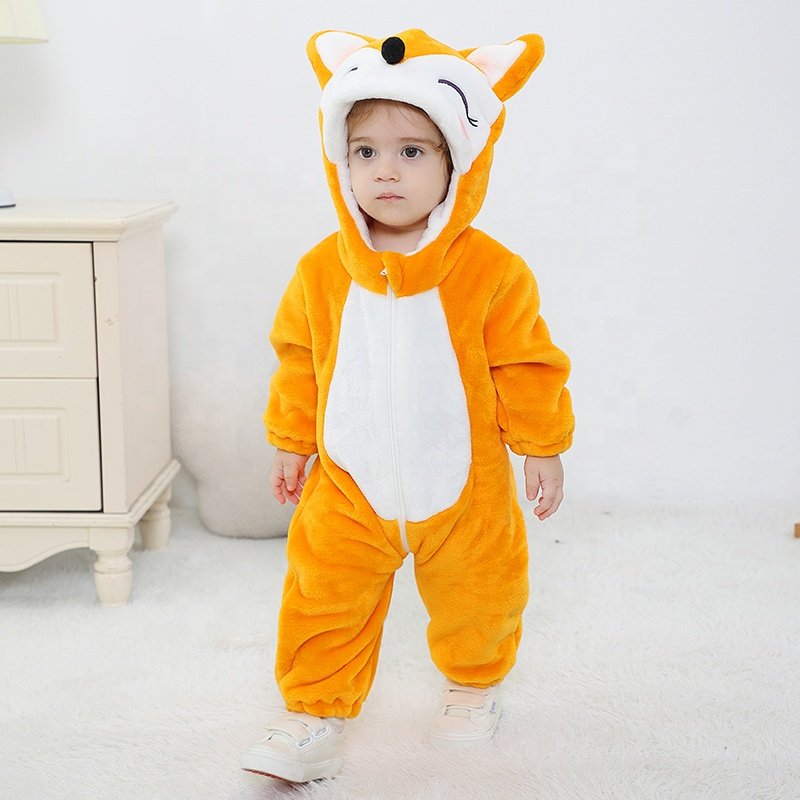 Toddler Orange Fox Carnival Animal Costume Flannel Animal Costume for Kids baby romper