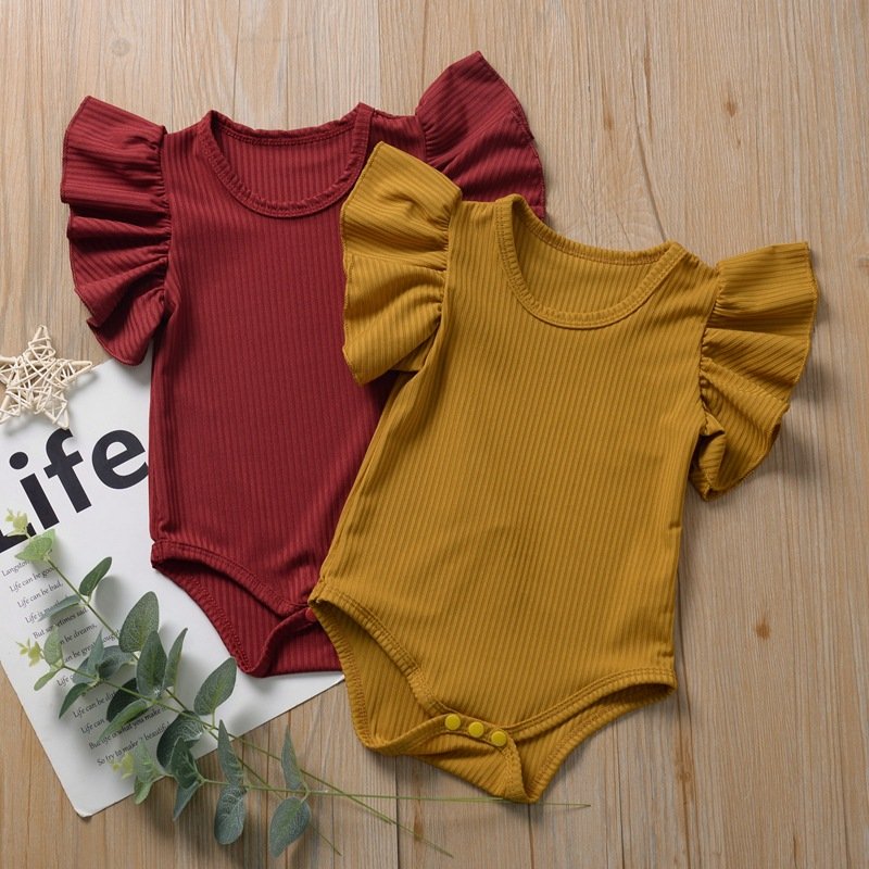 RTS Manufacture Baby Newborn Clothes Onesie Ribbed Cotton Angel Sleeve Baby Romper Bodysuit