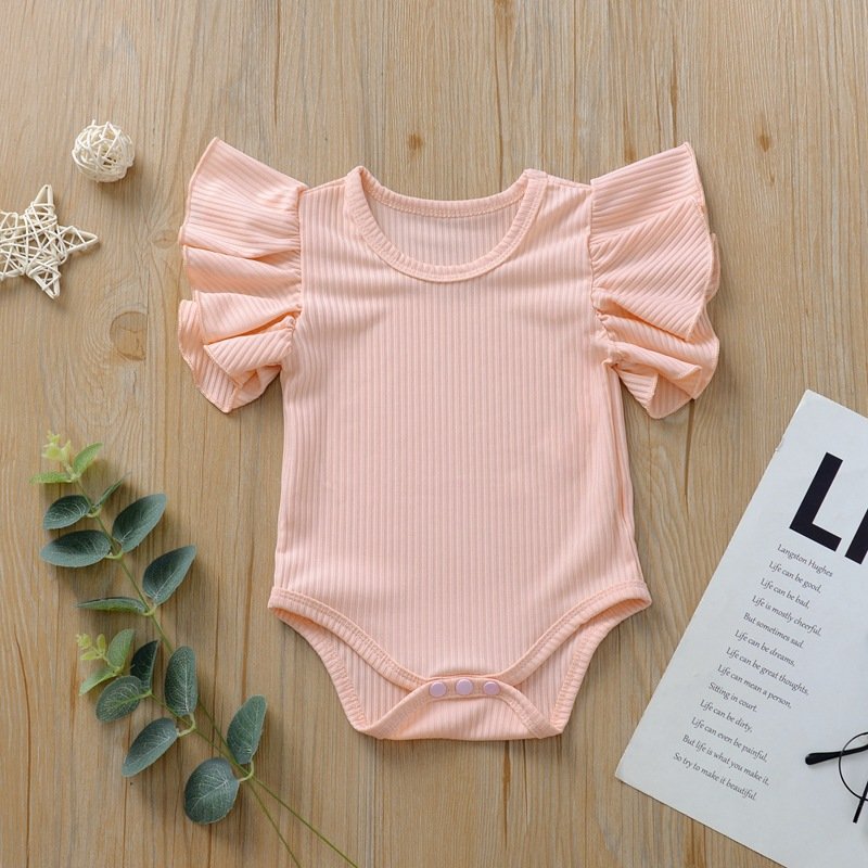 RTS Manufacture Baby Newborn Clothes Onesie Ribbed Cotton Angel Sleeve Baby Romper Bodysuit