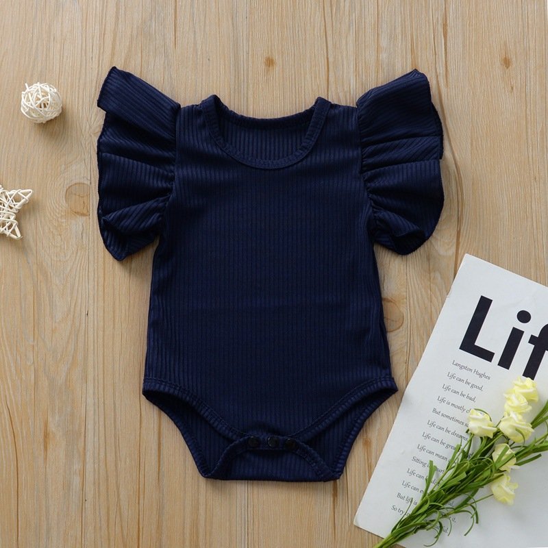RTS Manufacture Baby Newborn Clothes Onesie Ribbed Cotton Angel Sleeve Baby Romper Bodysuit