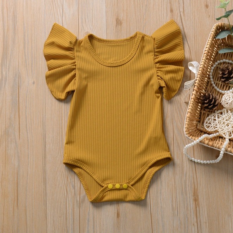 RTS Manufacture Baby Newborn Clothes Onesie Ribbed Cotton Angel Sleeve Baby Romper Bodysuit