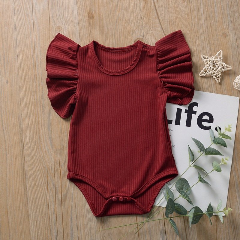 RTS Manufacture Baby Newborn Clothes Onesie Ribbed Cotton Angel Sleeve Baby Romper Bodysuit