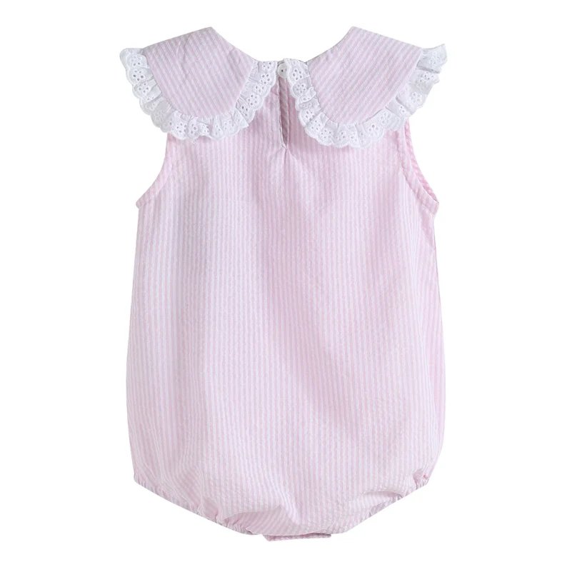 Light Pink Baby Summer Romper Bubble Custom Baby Romper Seersucker Baby Girl Romper