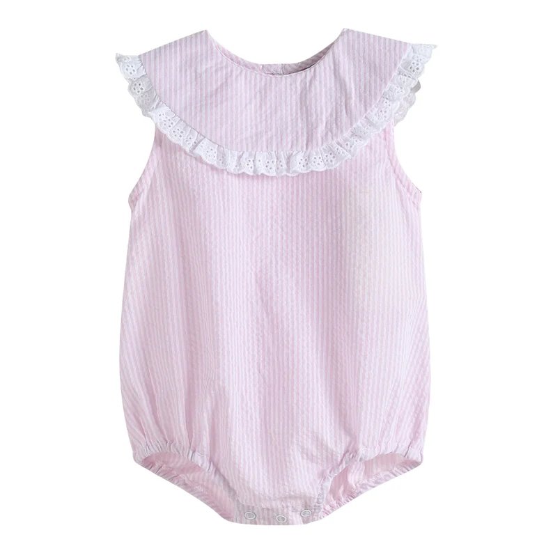 Light Pink Baby Summer Romper Bubble Custom Baby Romper Seersucker Baby Girl Romper
