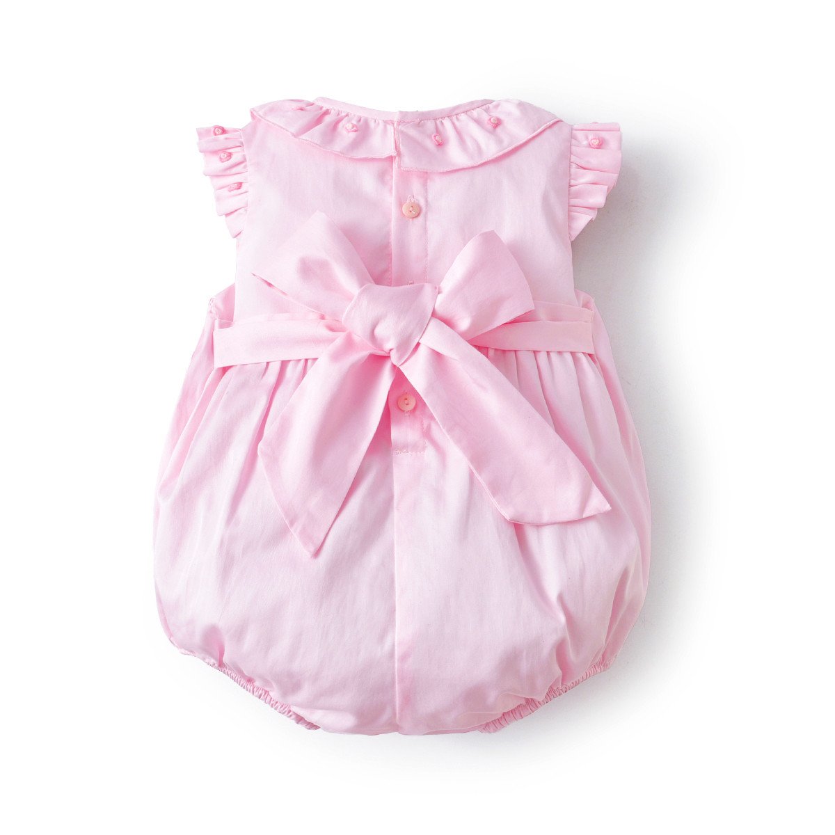 Wholesale Baby Girls Hand Made Smocked Romper Infant Pink Bubbles With Embroidered Flower Newborn Jumpsuit Cotton Clothes