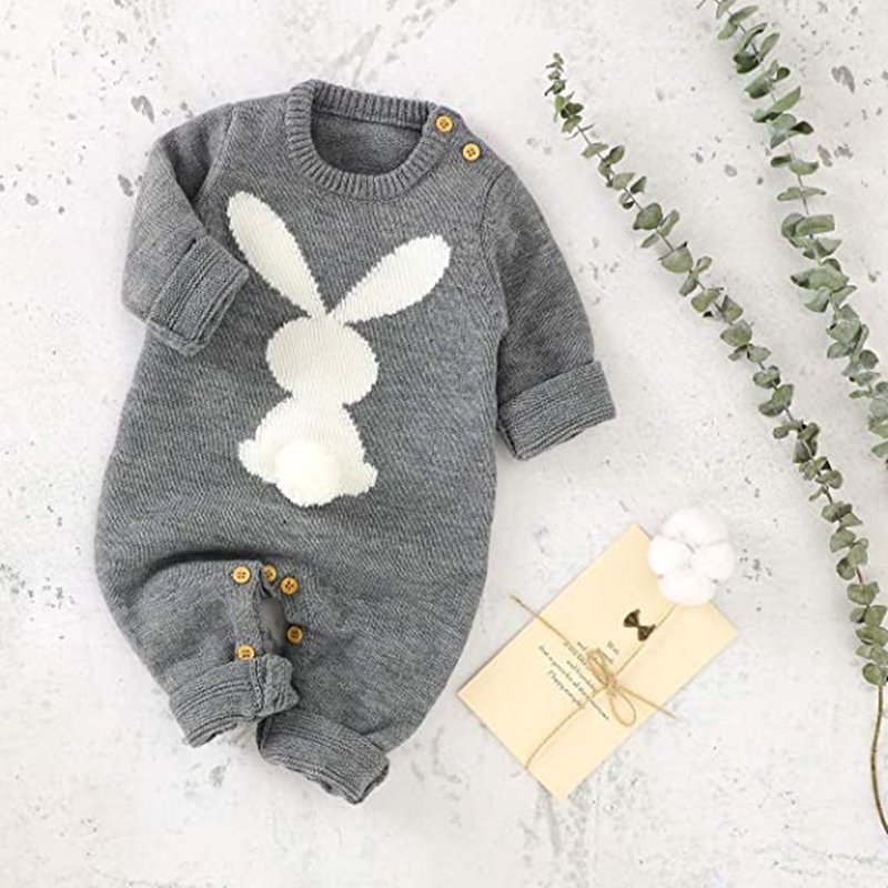 Cute 100% cotton infant Unisex Knitted Jumpsuit Baby Romper with Rabbit