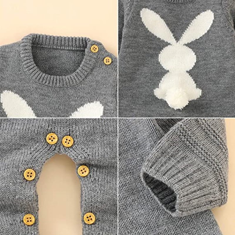 Cute 100% cotton infant Unisex Knitted Jumpsuit Baby Romper with Rabbit