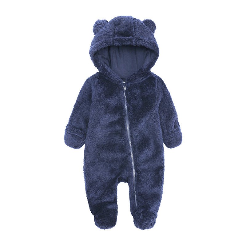 Winter cute wholesale long sleeve warm baby overall tracksuits oversized fleece velvet bear baby animal romper girl boy