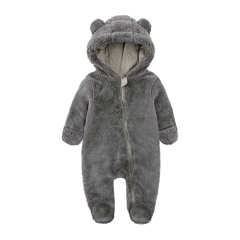 Winter cute wholesale long sleeve warm baby overall tracksuits oversized fleece velvet bear baby animal romper girl boy