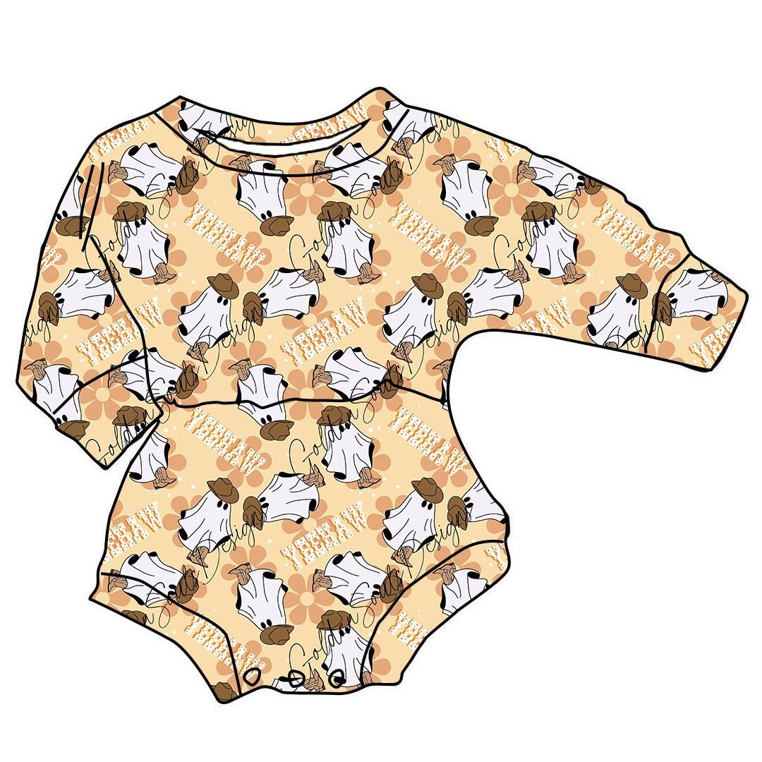 Gc2-2 Stock Halloween Pattern Long Sleeve Baby Toddler Leotard Flower Pattern Girls Leo Baby Girls Rompers