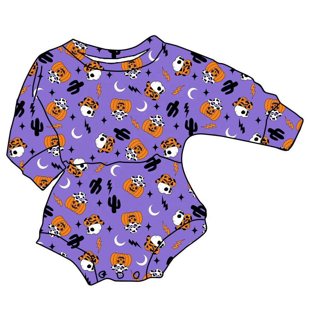 Gc2-2 Stock Halloween Pattern Long Sleeve Baby Toddler Leotard Flower Pattern Girls Leo Baby Girls Rompers