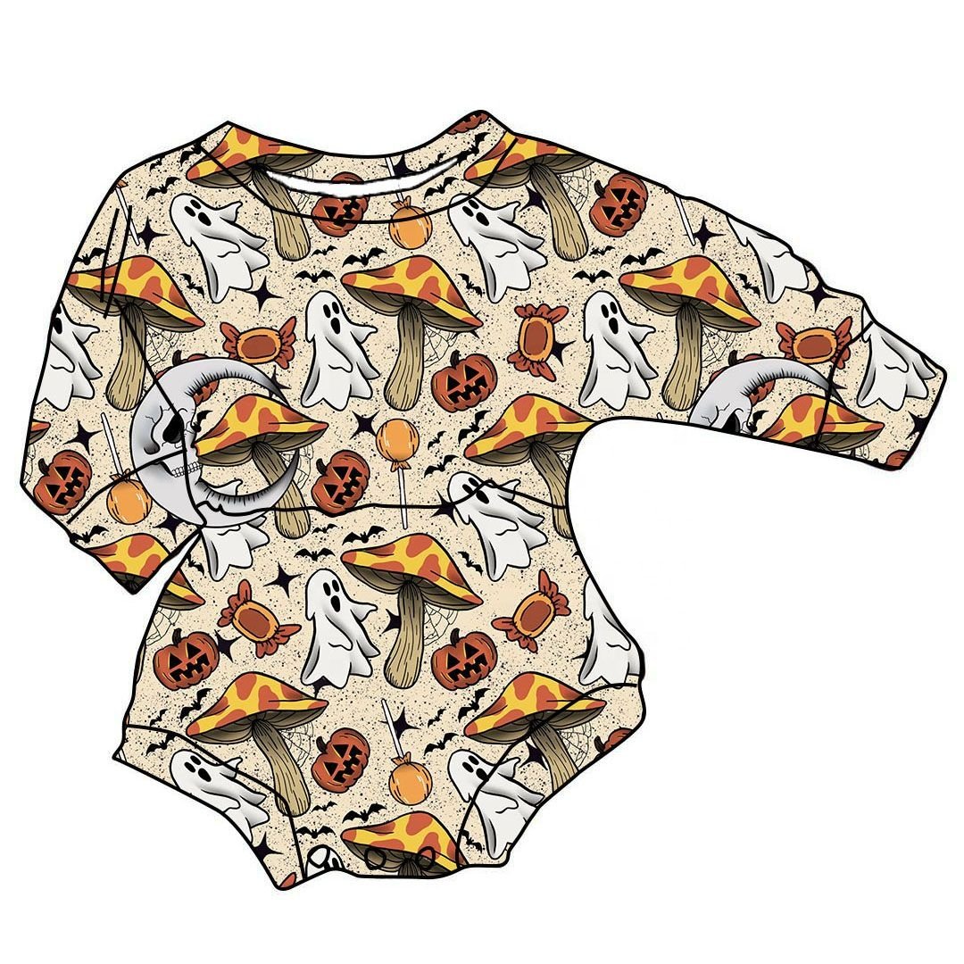 Gc2-2 Stock Halloween Pattern Long Sleeve Baby Toddler Leotard Flower Pattern Girls Leo Baby Girls Rompers