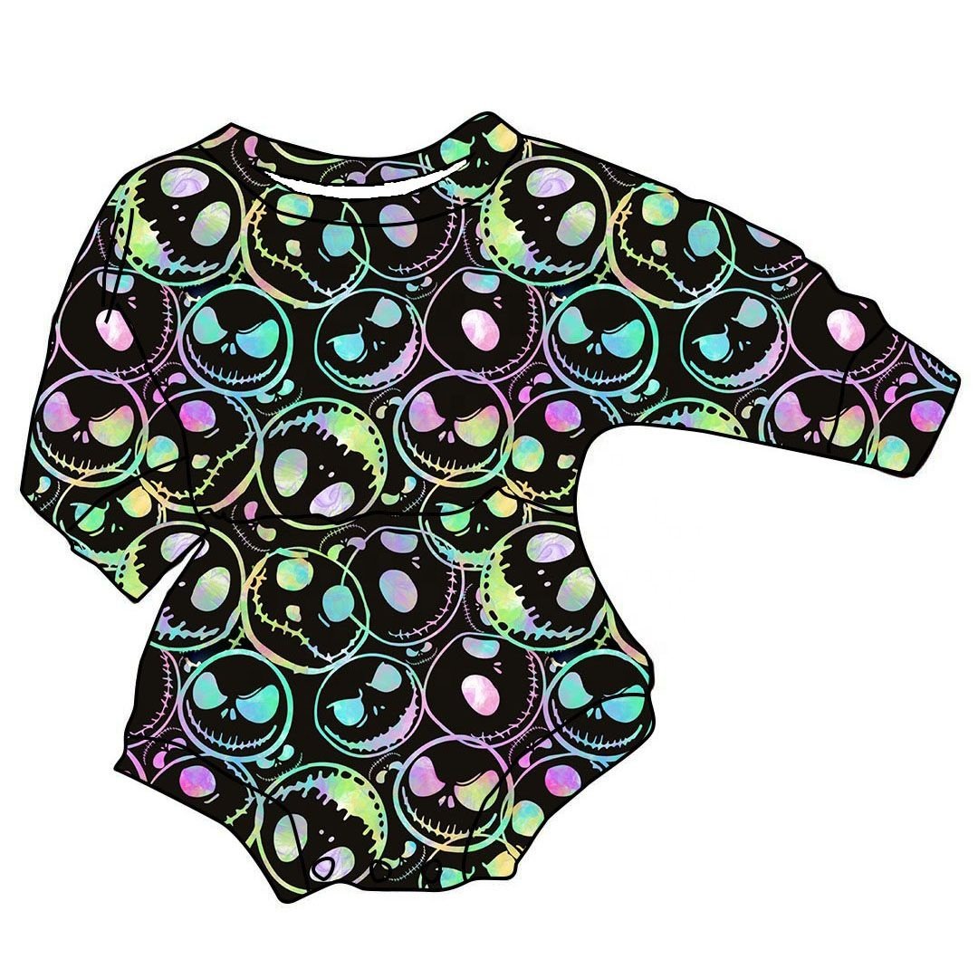 Gc2-2 Stock Halloween Pattern Long Sleeve Baby Toddler Leotard Flower Pattern Girls Leo Baby Girls Rompers