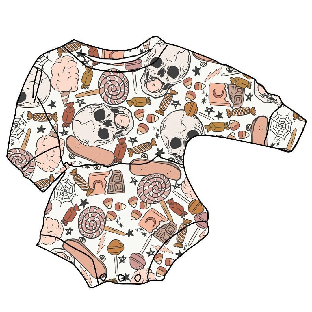 Gc2-2 Stock Halloween Pattern Long Sleeve Baby Toddler Leotard Flower Pattern Girls Leo Baby Girls Rompers