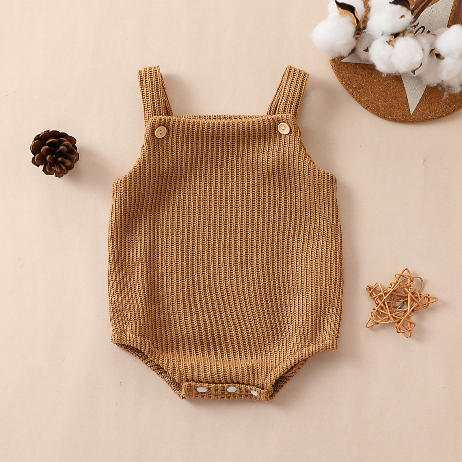 Baby Knitted Romper New Born Baby Chunky Knit Playsuits Clothes Summer Infant Singlet Onesie Cross Back Rompers