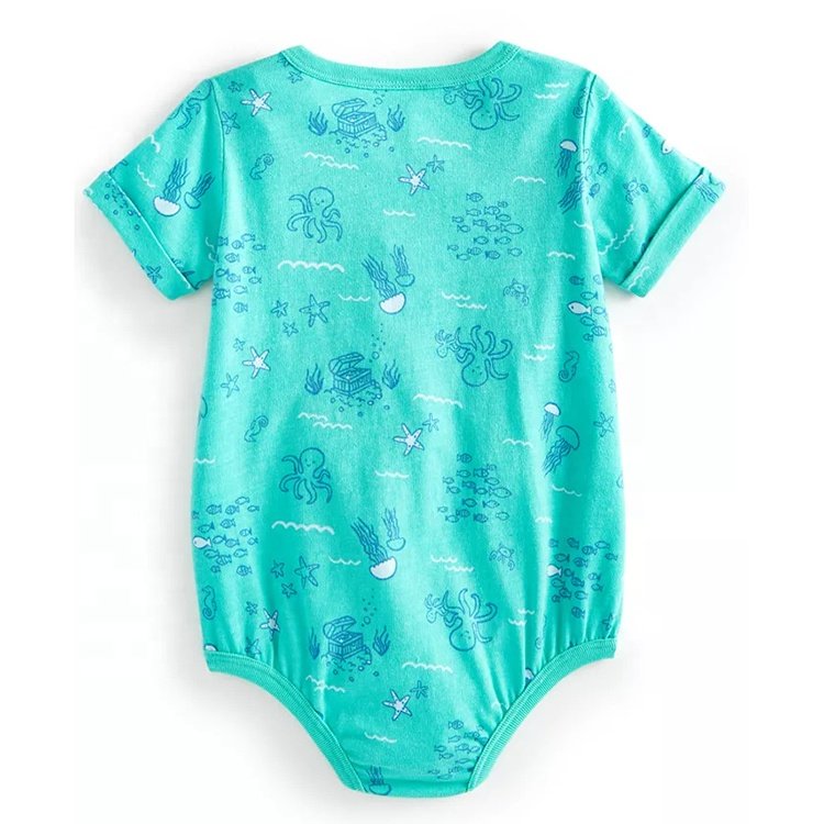 Factory Customize Wholesale Summer Short Sleeve 100% Cotton Baby Onesie Baby Boys Sea Print Baby Rompers