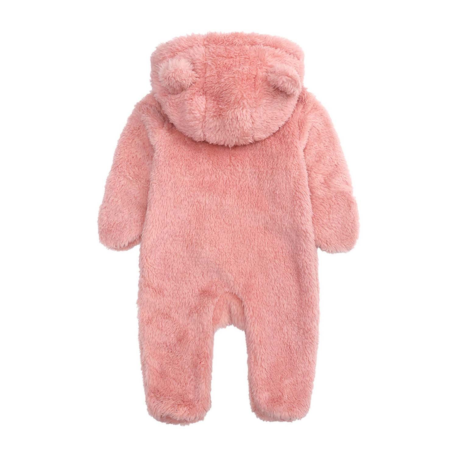 Winter NewBorn Infant Toddler Clothes Boy Girl Flannel Thick Warm Zipper Bear Ear Hooded Outfit Snowsuit Baby Romper