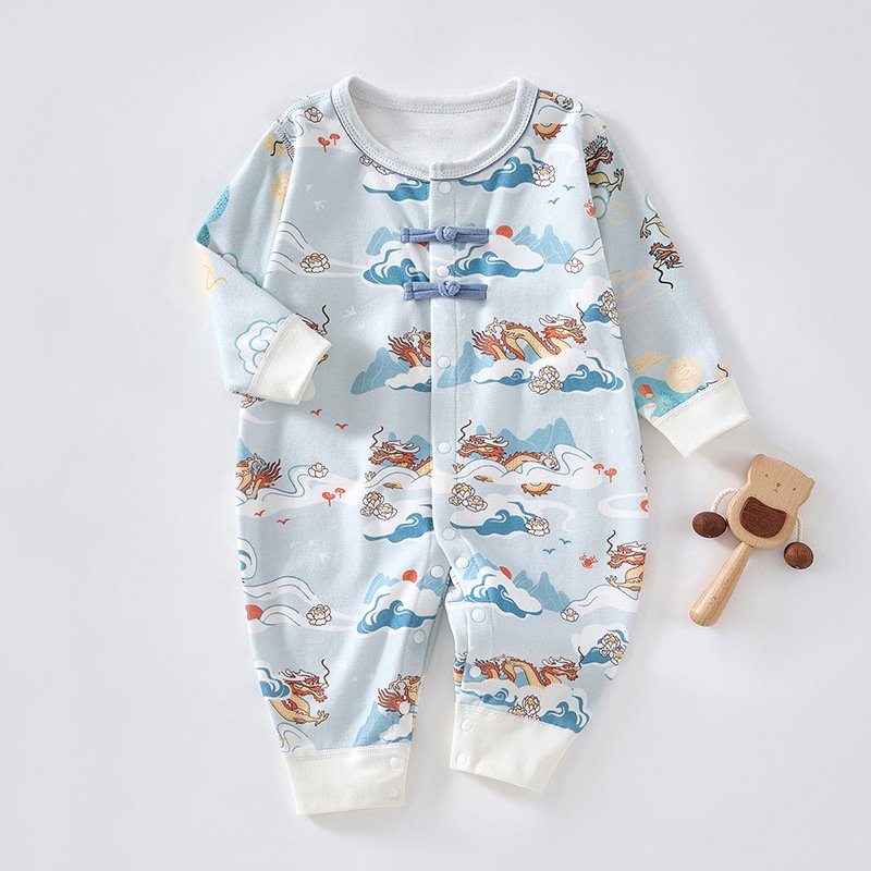 Newborn one-piece baby romper, pure cotton full moon suit, one hundred days old, Chinese style new Year clothes, baby clothes