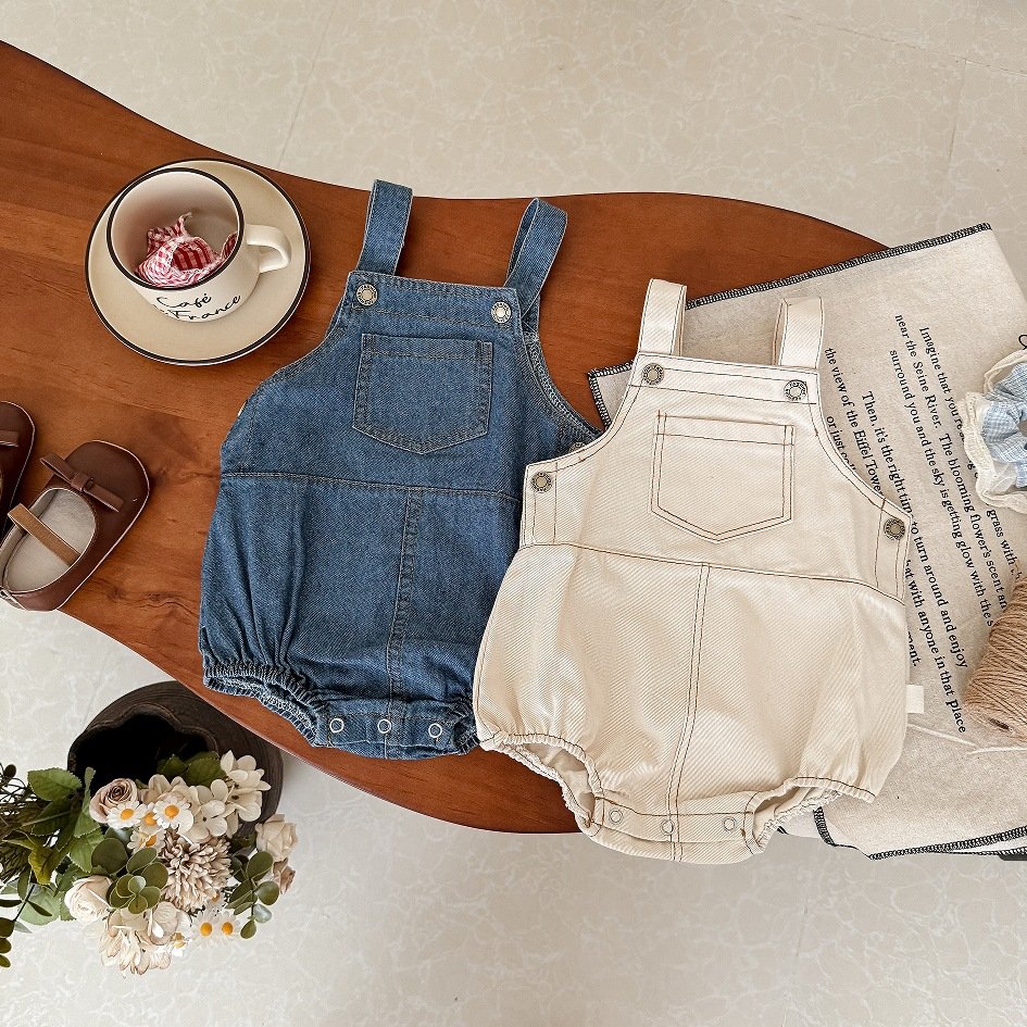 Spring Autumn Newborn Infant Baby Clothes Toddler Baby Girls Ruffled Denim Rompers